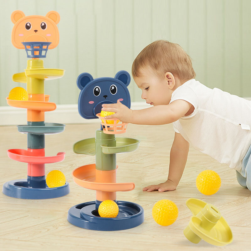 Mainan bayi bola gulir menara tumpukan mainan pendidikan awal untuk bayi Jalur berputar pendidikan bayi hadiah mainan susun untuk anak-anak