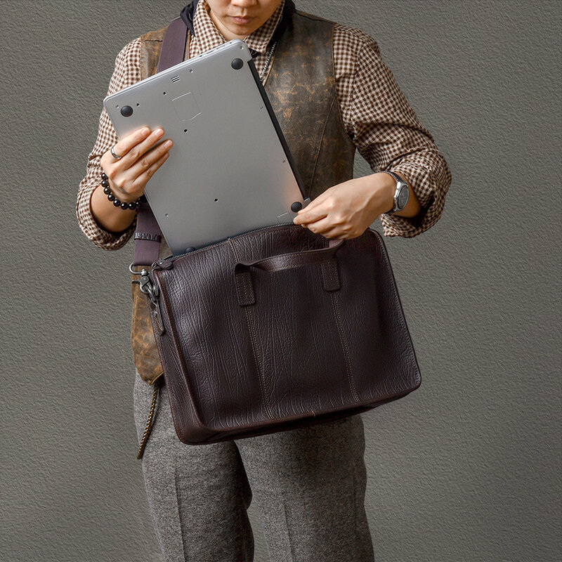 Leathfocus-bandoleras Vintage de cuero de vaca para hombre, Maletín de negocios para oficina, bolso de lujo para ordenador portátil, 15,6
