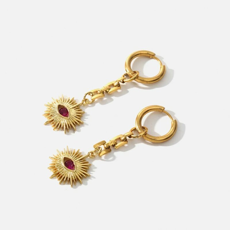 Eye Zircon Stainless Steel Drop Earrings For Women Simple Fashion Girls Birthday Gifts 18K Real Gold Plated Earrings Jewelry