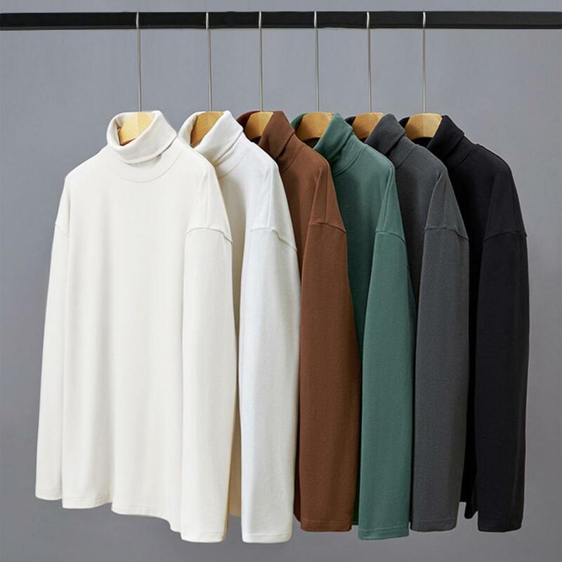 Winter Men Turtleneck Base Top Long Sleeves Knitted Pullover Keep Warm Double Collar Elastic Anti-pilling Men Base T-shirt