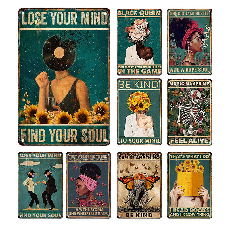 Hilang Pikiran Anda Menemukan Jiwa Anda Musik Tanda Timah Retro Nostalgia Poster Logam Kutipan Inspirasional Seni Cetak Antik Gadis Dekorasi