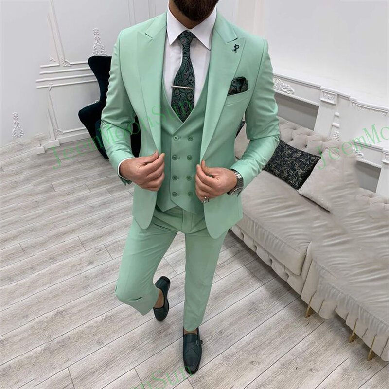 Jas Pria 3 Potong Dibuat Khusus untuk Pernikahan Pas Badan Formal Elegan Setelan Pakaian Pengantin Pria Terbaik Blazer + Rompi + Celana Kostum Homme