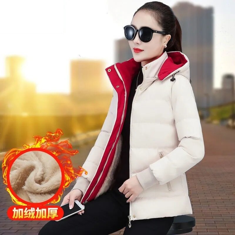 Women Winter Jacket 2023 New Velvet Cotton Padded Jacket Female Detachable Hooded Parkas Warm Cotton Coat Short Jacket Outerwear