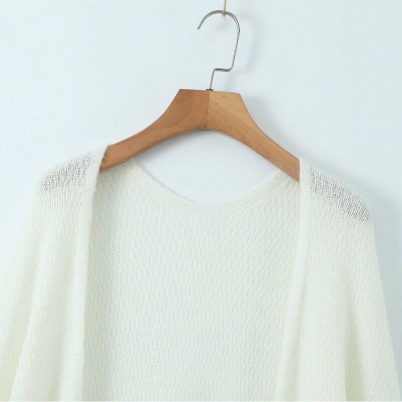 2023 Autumn Good Quality Clothes Women Cardigan Plus Size White Peach Gentle Medium Length Wool Knit Sweater Curve Female N8565