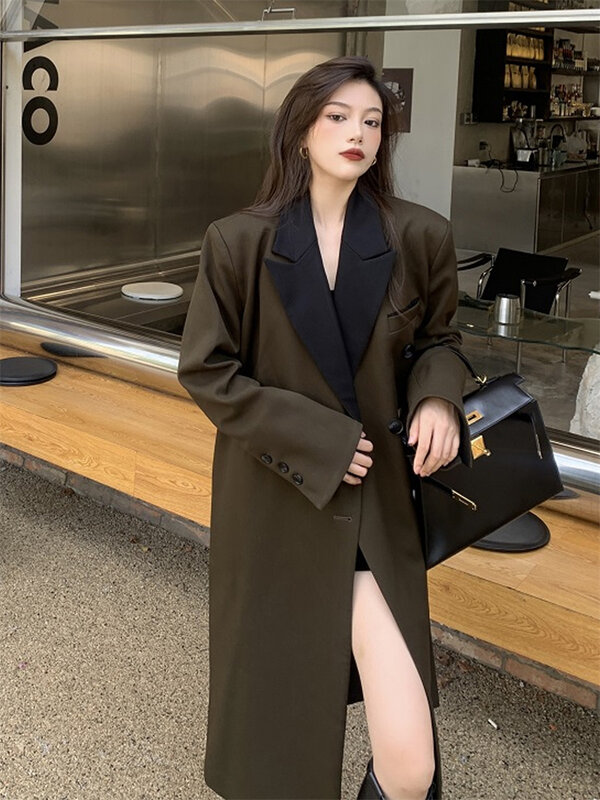 2022 Fashion Large Size Suit Collar Trench Coat Women's Clothing Spring Autumn Long Blazers Korean Windbreaker Coats jp234
