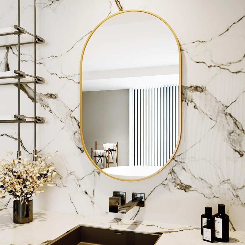 Espejos ovalados para baño, espejo dorado de 20x28 para pared, espejo ovalado para lavabo