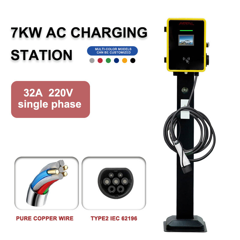 AMPPAL-Station de recharge pour véhicule électrique EVSE, 7kW 32A EV, câble de type 2, IEC 62196-2, 1 phase, pour Audi BMW