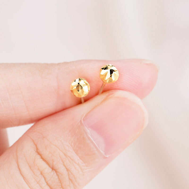 14K Solid Gold Laser Wulst Ohrring Weibliche AU585 Einfache Vielseitig Ohr-piercing Anti-allergie Paar Temperament Ohr zubehör