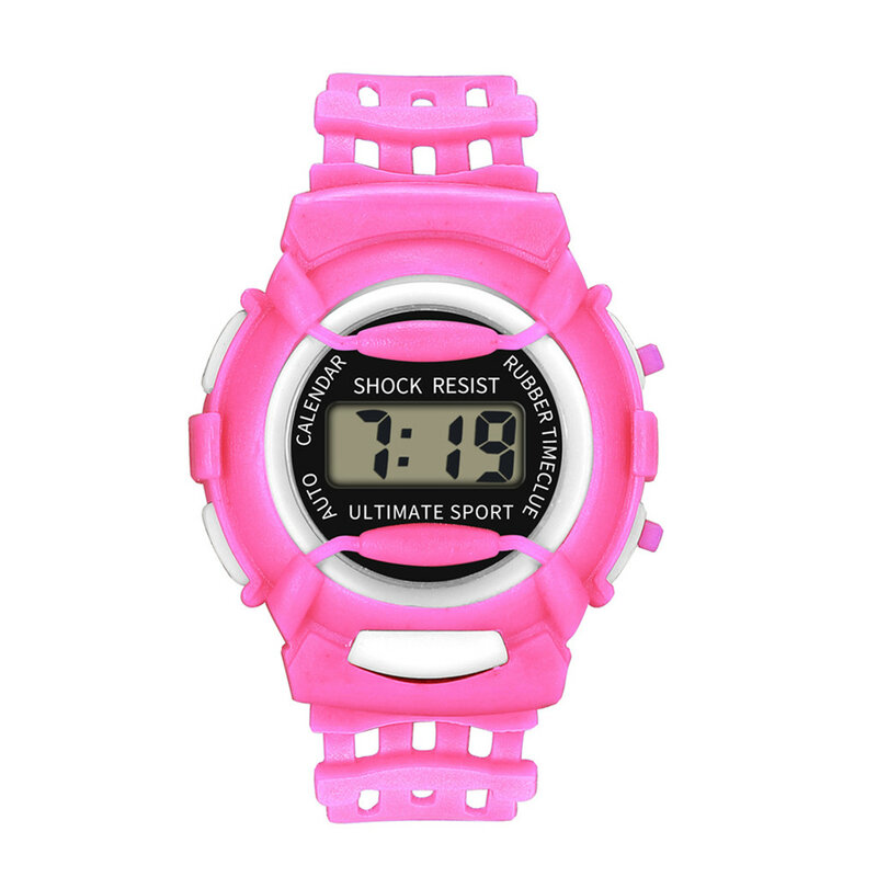 นาฬิกาอิเล็กทรอนิกส์สำหรับเด็กนาฬิกาดิจิตอลกีฬา LED หน้าปัดทรงกลมสายซิลิโคนนาฬิกาข้อมือของขวัญเด็กหญิงเด็กชาย