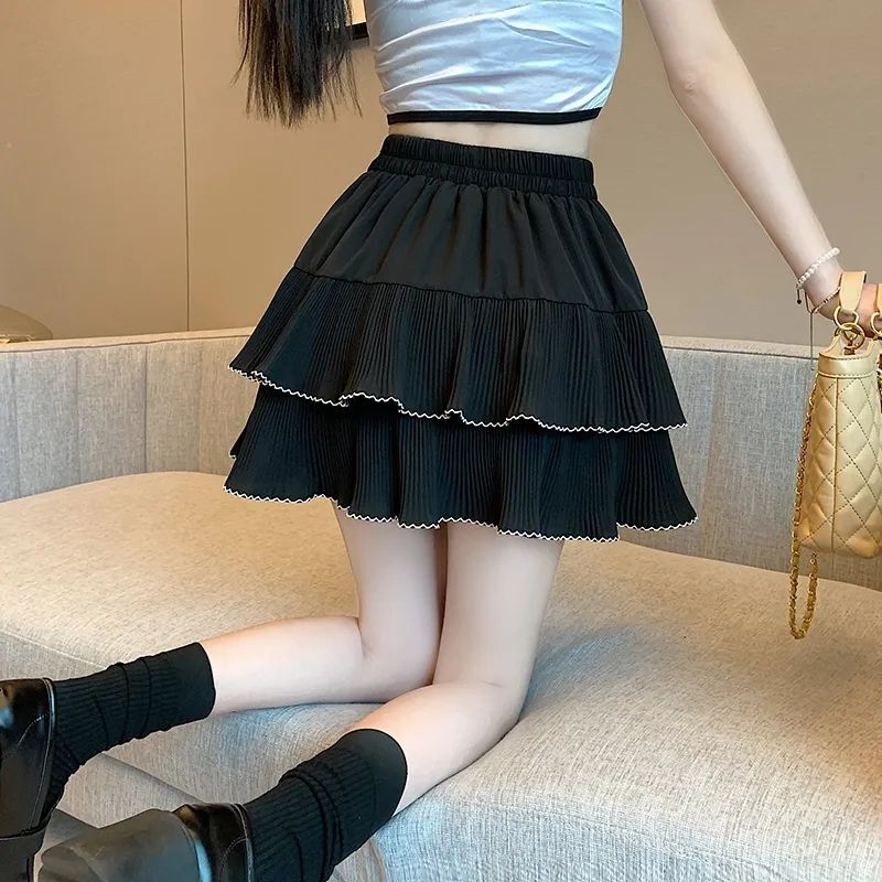 Marszczona plisowana elegancki biały Mini spódniczka z falbanami słodka Kawaii krótkie spódniczki kokietka w stylu Basic Casual koreańska modna spódnica dopasowana