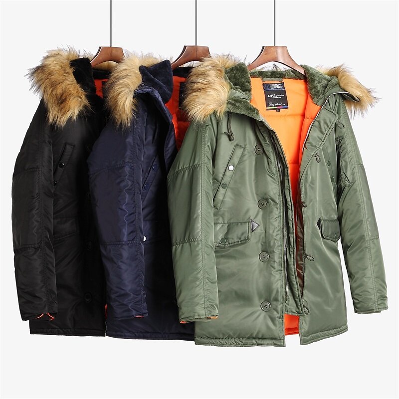 Abrigo con capucha de piel para hombre, Parka gruesa acolchada, chaqueta militar para clima frío, ropa de invierno, 2024