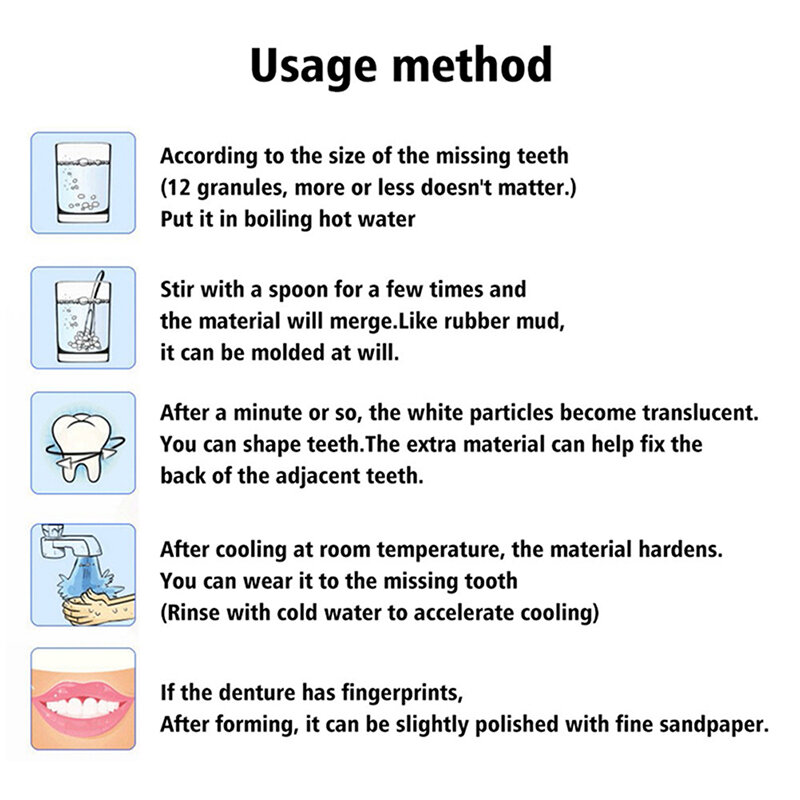 Pegamento de reparación de dientes de resina, relleno de huecos de dientes temporales sólidos, pegamento Falseteeth, suministros dentales de seguridad, 5-80ml