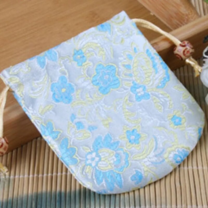 Bolso con cordón de flores bordadas de estilo chino, bolsa de azúcar festiva con cuentas florales, bolsa de almacenamiento, monedero pequeño, billetera