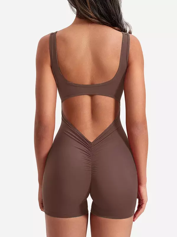 YEAE 2024 musim panas baru tali bahu seksi ramping pinggul mengangkat satu potong celana pendek pinggang tinggi olahraga Yoga memakai ramping kebugaran Jumpsuit