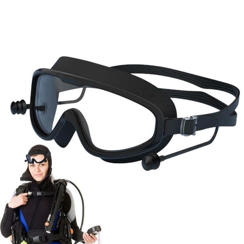 Lunettes de natation à large vue pour hommes, lunettes en silicone anti-buée avec bouchons d'oreille, pas de fuite, lunettes de plongée en apnée