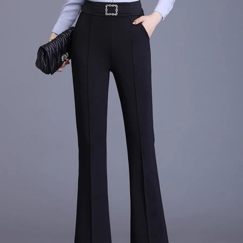 Pantalones acampanados ajustados de cintura alta para mujer, ropa coreana para oficina, Color liso, primavera y otoño, 2024