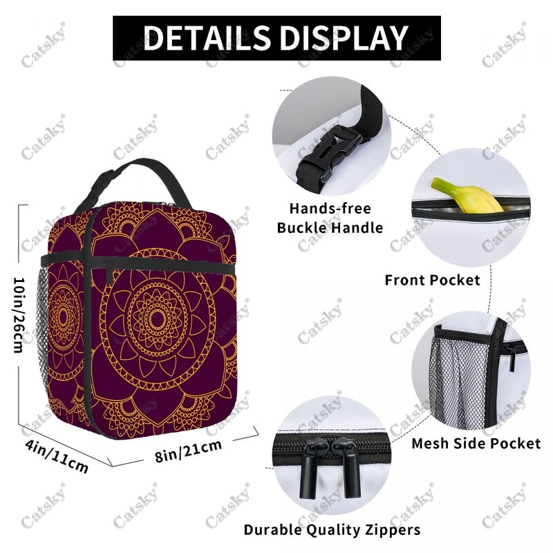High Quality Mandala Floral Print  Aluminum Foil Thickened Insulated Insulated Lunch Waterproof Insulated Lunch Tote Bag