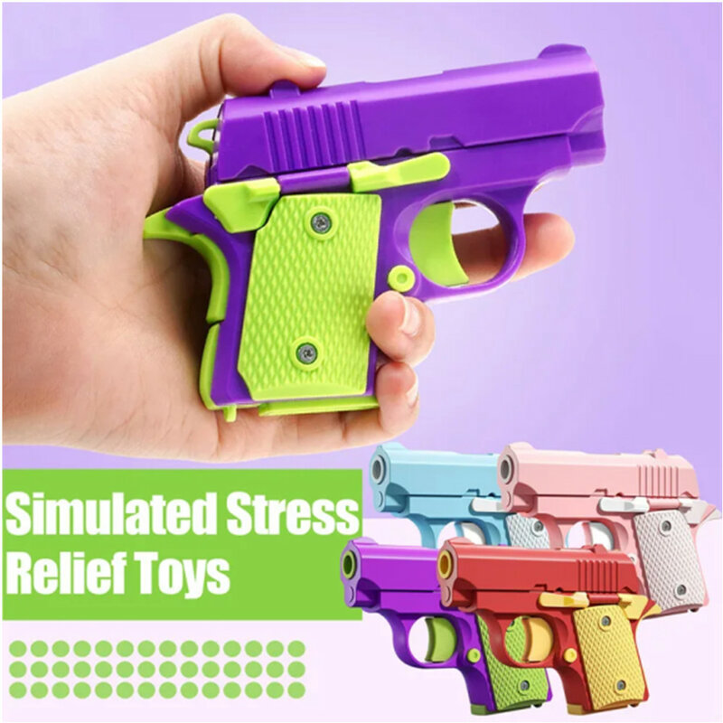 Impressão 3D Fidget Toy Gun para crianças e adultos, Mini 1911, gravidade, filhote, salto, cenoura, alívio do estresse, presente de Natal