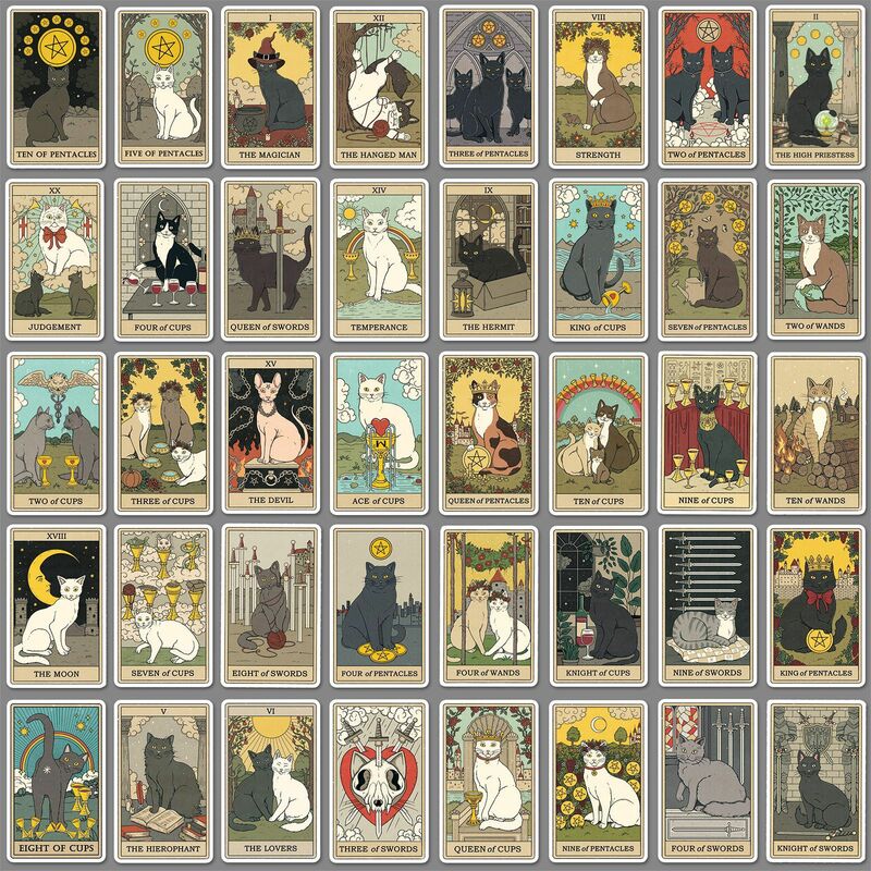 Pegatinas de grafiti de la serie de tarjetas de Tarot de gato, 78 piezas, adecuadas para cascos de ordenador portátil, decoración de escritorio, pegatinas DIY, juguetes al por mayor