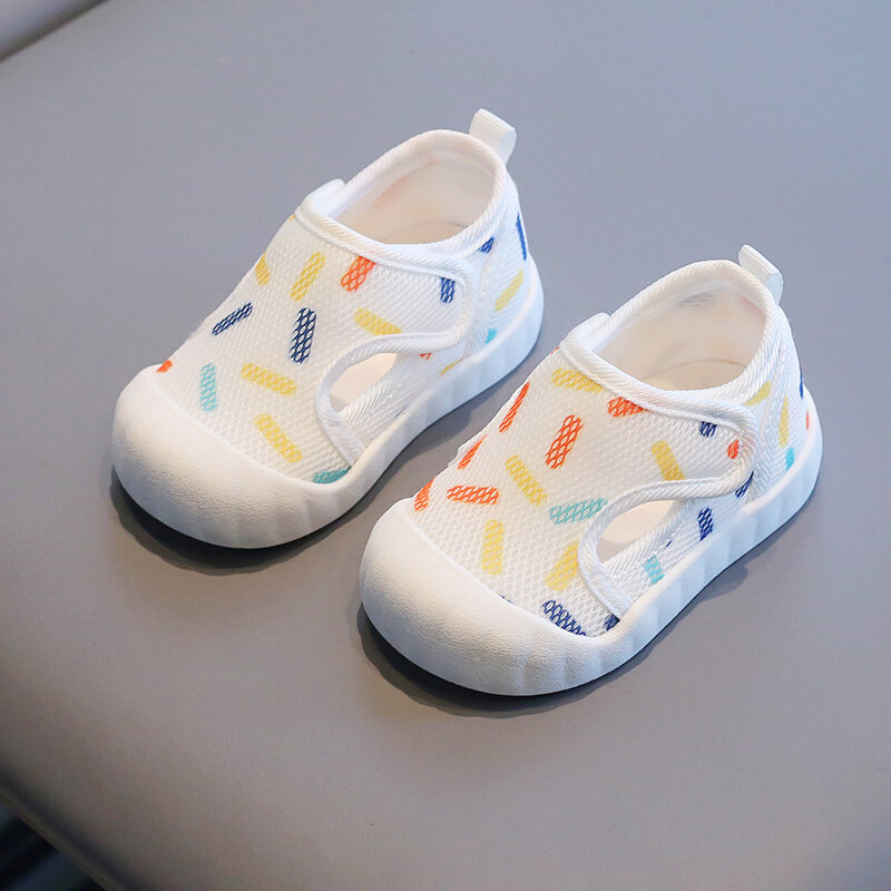 Bebê menino e menina respirável malha dupla sapatos sapatos casuais fundo macio