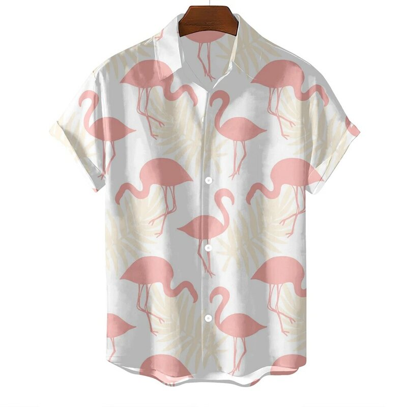 Camisa hawaiana de manga corta para hombre, camisa con estampado de flamenco, ropa de lujo informal y Social, blusa Aloha, moda de verano