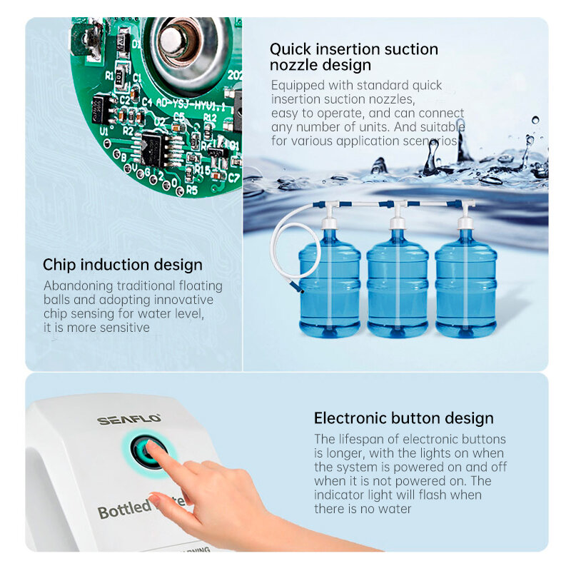 SEAFLO 디펜서 RV 워터 펌프 시스템, 냉장고 제빙기 수도꼭지용 전기 휴대용 식수 펌프, 5 갤런 병
