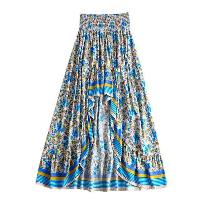 Женская универсальная юбка с принтом, длинная юбка с высокой талией и асимметричным подолом, удобная свободная одежда в этническом стиле ретро