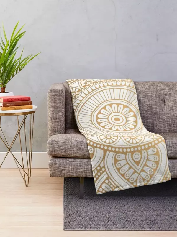Ilustrasi pola Mandala emas dengan kilau putih selimut lempar hadiah lucu lembut merek mewah selimut berbulu