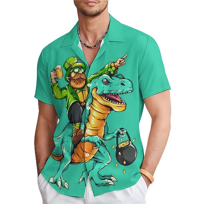 Camisa havaiana com estampa de dinossauro 3D masculina, camisa casual de manga curta, blusa larga, roupa de verão, nova, 2022