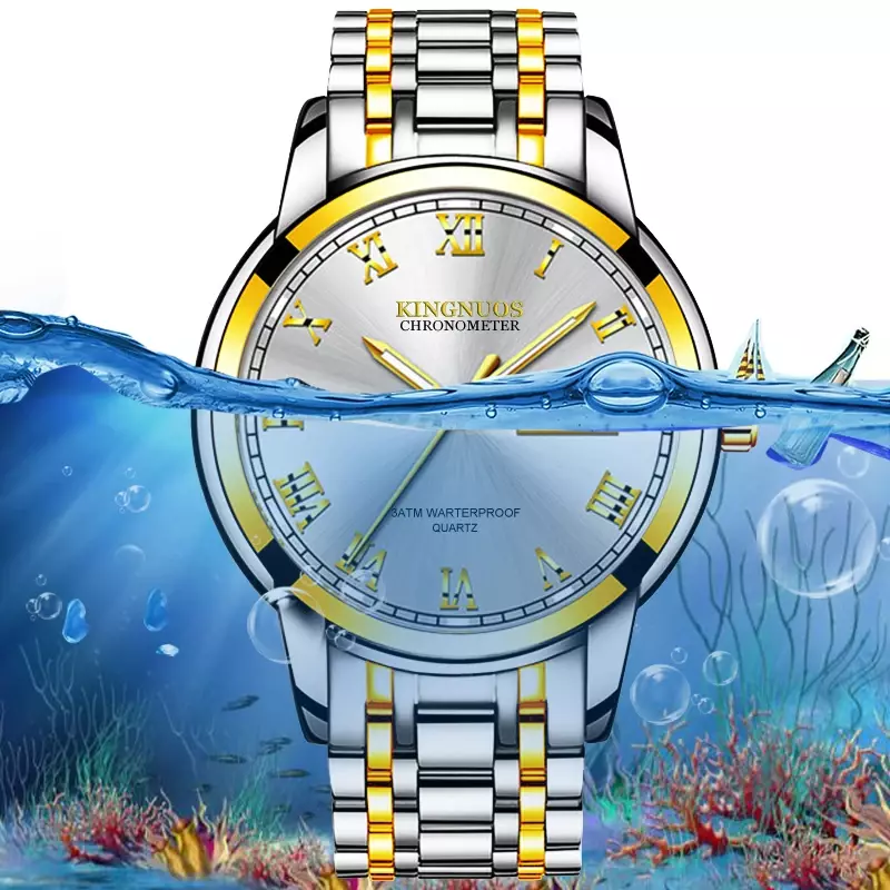 Dropshipping-신제품 남성 시계, 빛나는 방수 골드 스테인레스 스틸 쿼츠 시계, 남성 날짜 달력, 비즈니스 손목 시계, XFCS