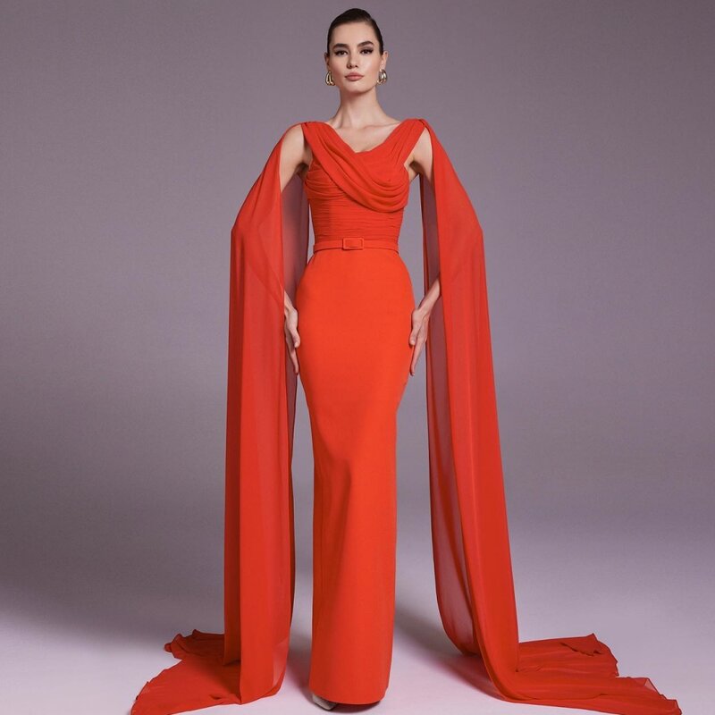 Jersey Draped Sash Party A-line V-neck Bespoke Occasion Gown Long Dresses