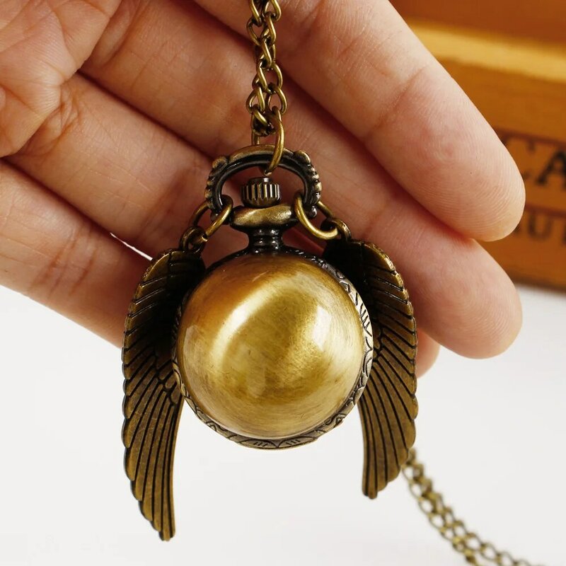 Vintage Copper Ball Wings orologio da tasca al quarzo liscio personalizzato creativo uomo donna bambini collana con regali a catena
