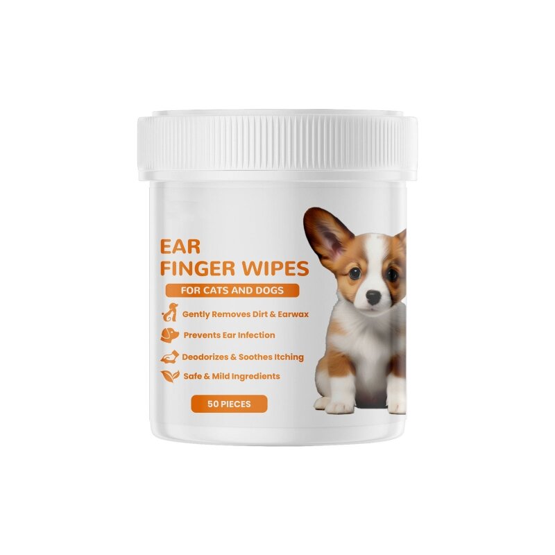Ear Finger Wipe for Dog Cats 50pcs EarCare Solution EarWax Itching Remove