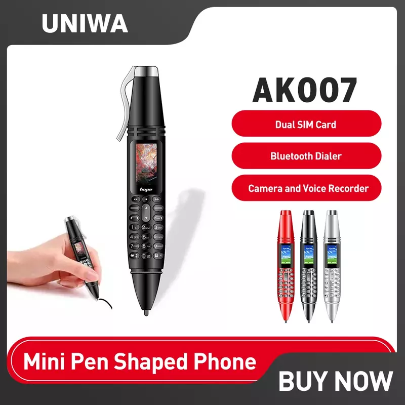 UNIWA-teléfono móvil AK007 2G GSM con forma de bolígrafo, 0,96 ", Dual Sim, marcador, Voz Mágica, MP3, FM, grabadora de voz, a la venta