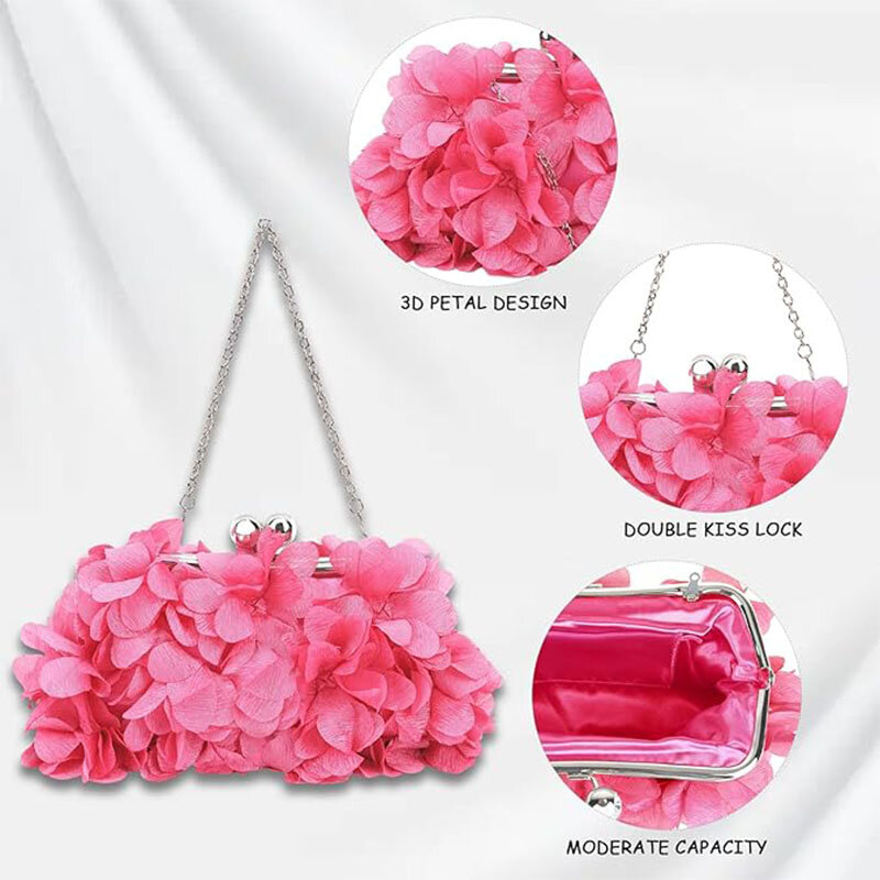 Small Satin Floral Purse Luxury Brand Bags for Women Trend 2024 Wedding Bridal Evening Party Clutch Handbag Chain Messenger Bag