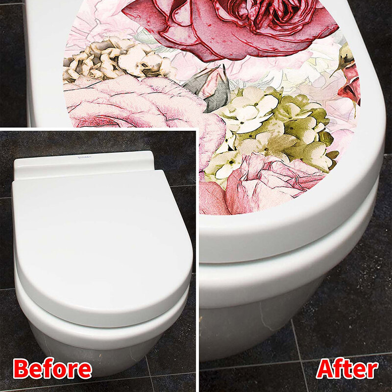 1PCS Plant Flower Self-Adhesive Toilet Lid Decoration Toilet Sticker Self-Adhesive Bathroom Wall Sticker Home Decoration Decals