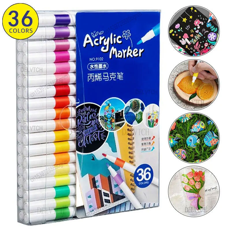 12/24/36/60 Color Acrylic Paint Art Marker Pen DIY Painting Drawing For Card Ceramic Stone Mug Glass Fabric Clothes Shoes Wood