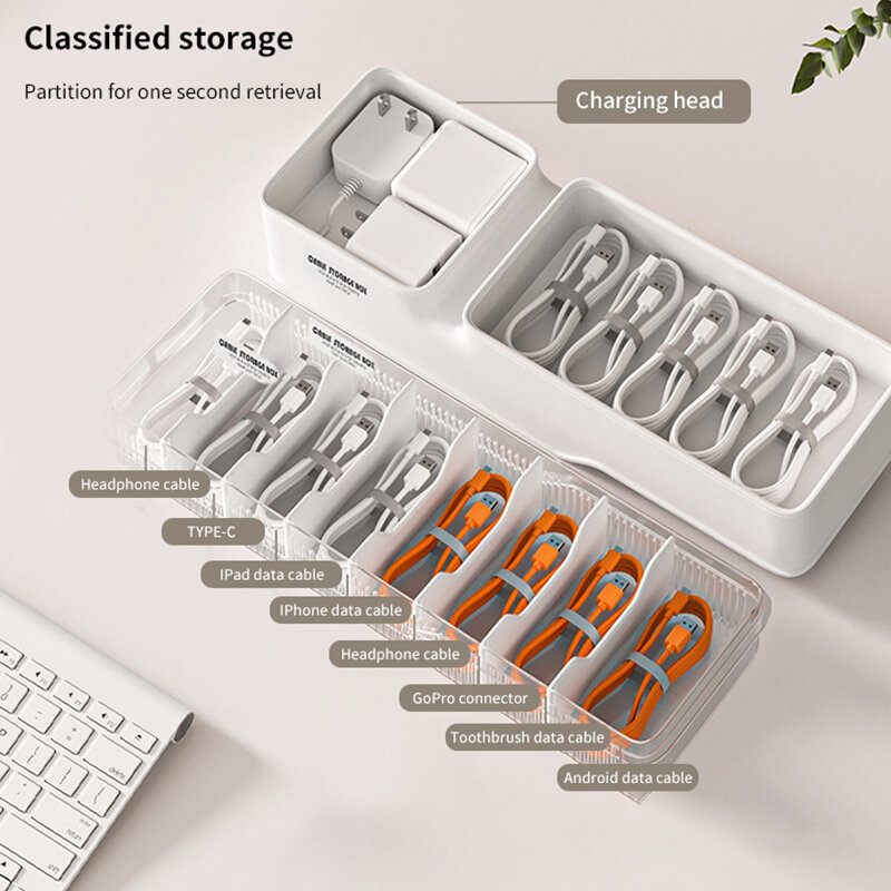 Transparent Plastic Data Line Storage Box Management Office Supplies Organizer Cable Desk Stationery Makeup Storage Container