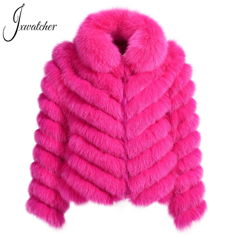 Jxwatcher-女性用の本物のキツネの毛皮のコート,シルクの裏地付きの高品質の冬用ジャケット,パーソナライズされた豪華なファーコート,100%
