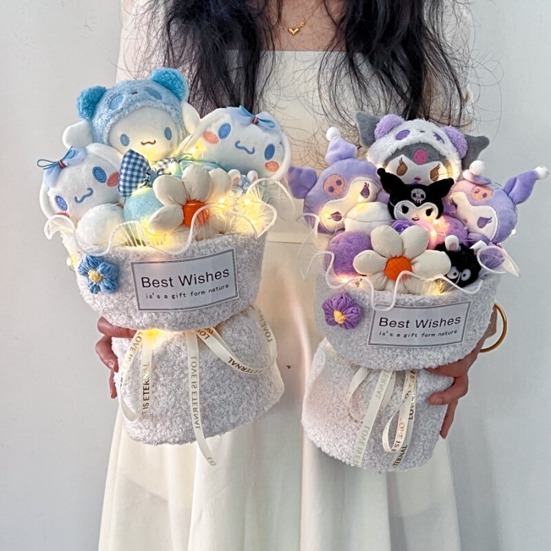 Ciao Kitty Kuromi Cinnamoroll My Melody peluche bambola fiore Bundle giocattolo sacchetto regalo san valentino natale ragazza amica regalo bambola