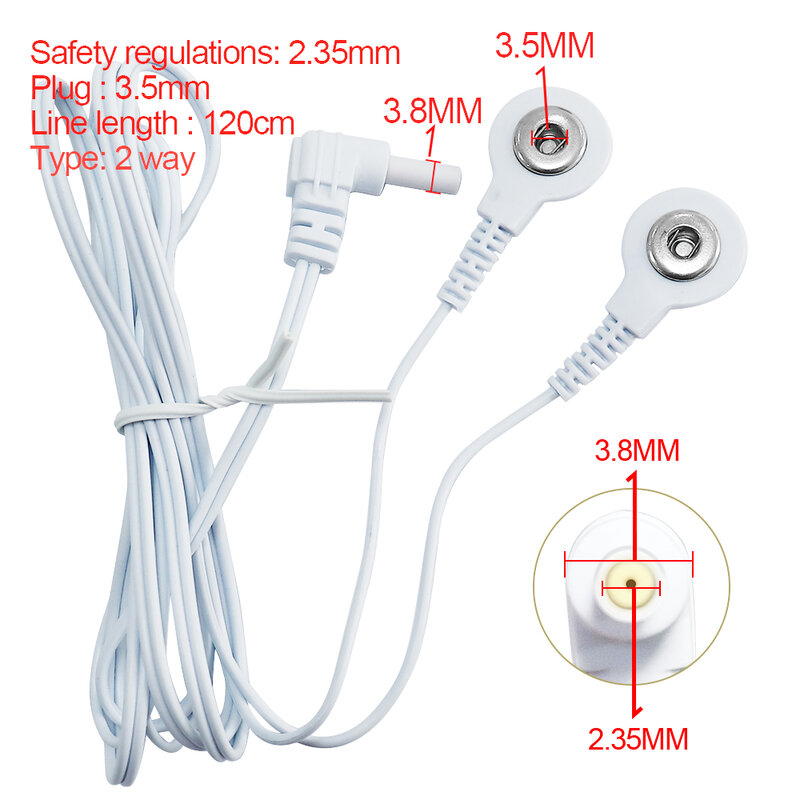 Kabel Plug 2.35mm 2-Way untuk pemijat Tens EMS Stimulator otot saraf listrik garis kabel elektroda untuk bantalan elektroda