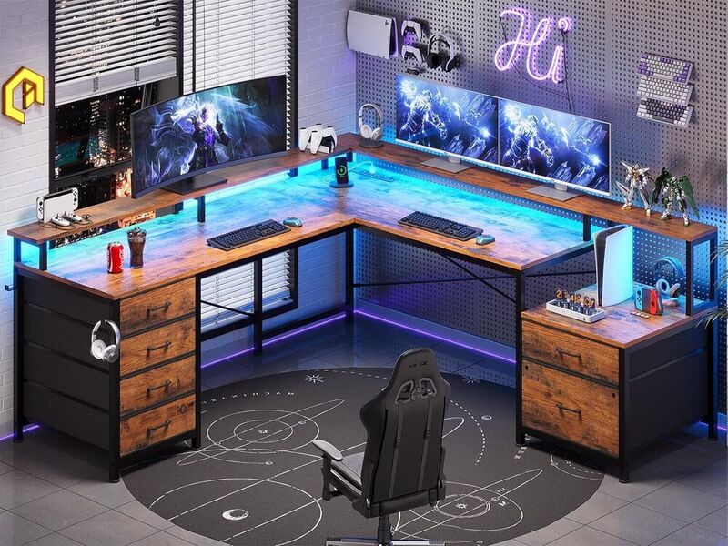 Meja berbentuk L dengan 6 laci kantor rumah dengan laci File sudut meja komputer