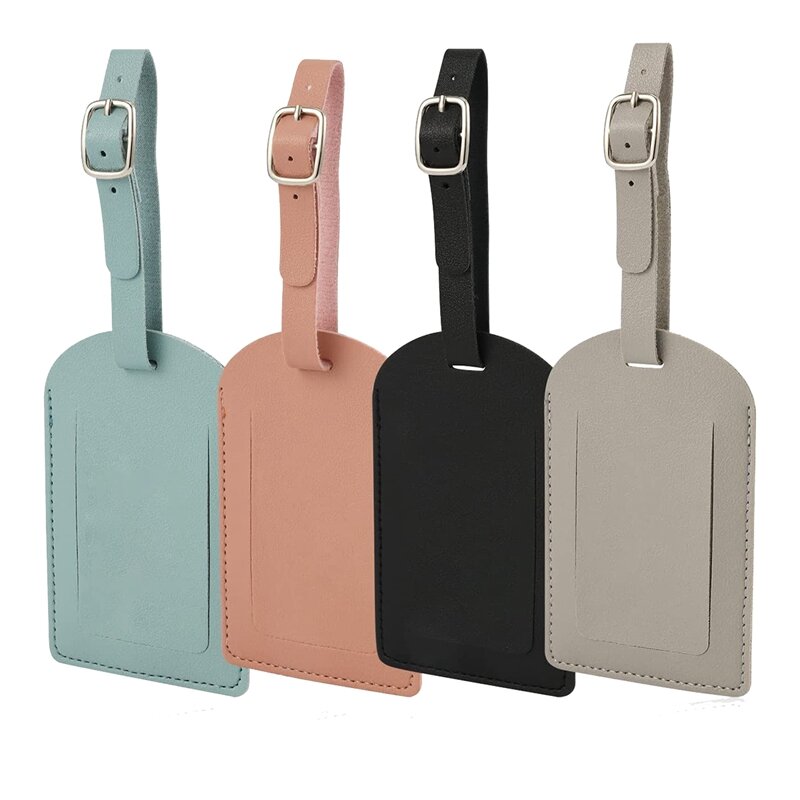 4 PCS PU Leather Luggage Tag With Adjustable Strap Suitcase Tags Identifier Travel Bag With Privacy Protection Cover