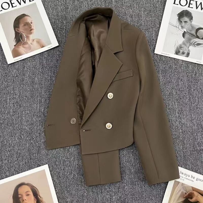 Женский двубортный Блейзер, элегантный универсальный пиджак свободного покроя, весна-осень 2023