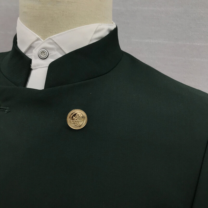 Zhongshan ชุดชุดสูทสองชิ้นสลิมฟิตสำหรับผู้ชาย, คอตั้งสไตล์จีนเสื้อสูทกางเกงขายาวทรงสลิมฟิต