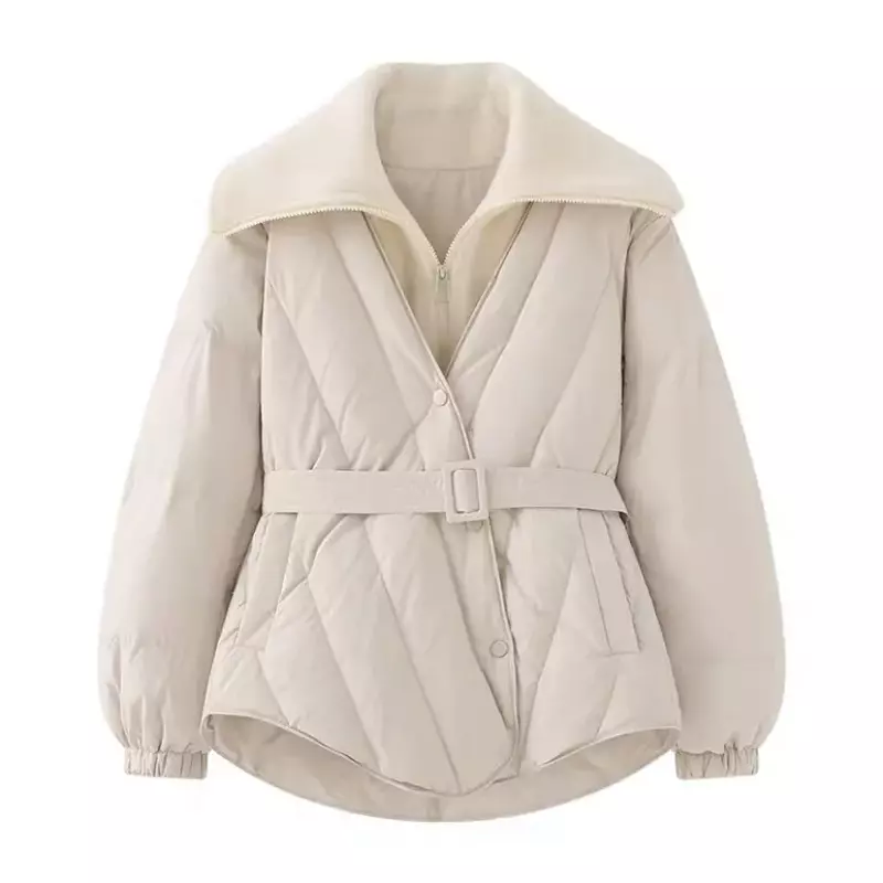 Женский пуховик с большим отложным воротником, утепленное короткое пальто на белом утином пуху, парка высокого качества для зимы, 90%