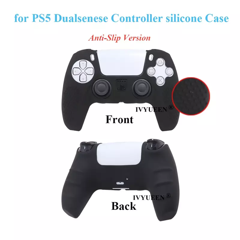 IVYUEEN antypoślizgowe silikonowe etui do Sony Dualshock PlayStation 5 PS5 futerał na kontroler uchwyt na kciuki Cap dla DualSense