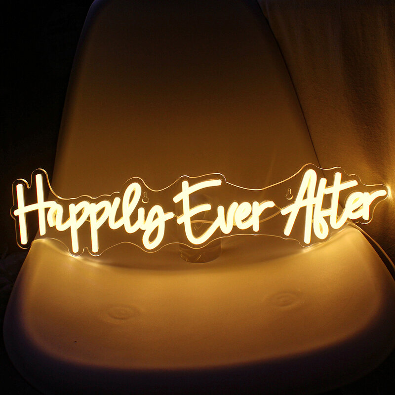 Happy Ever lampu LED tanda Neon, hiasan dinding ruang huruf putih hangat untuk pesta pernikahan, Bar, kamar tidur, Hadiah Dekorasi