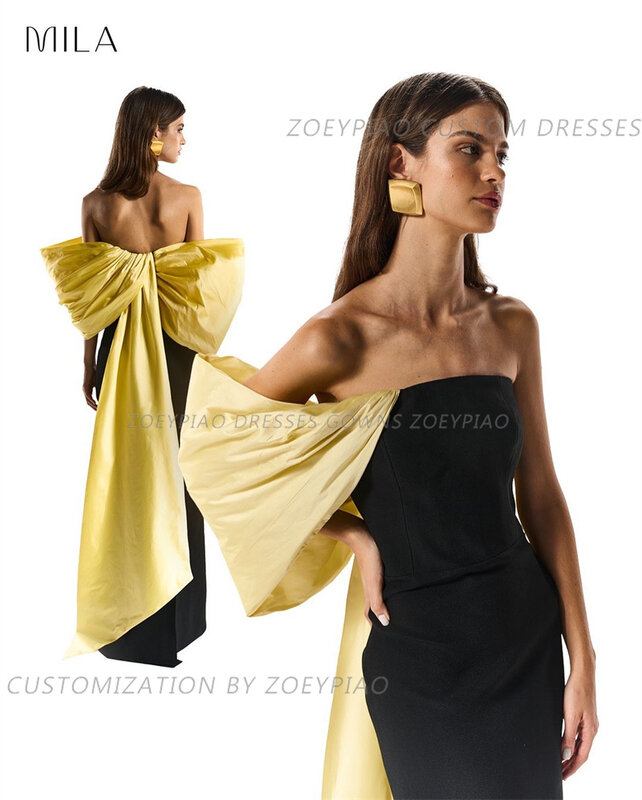 Simple Fashion Strapless Green/Black Satin Stole Floor Length Evening Dresses Gowns One Shoulder Back Bow Arabic Formal Dress