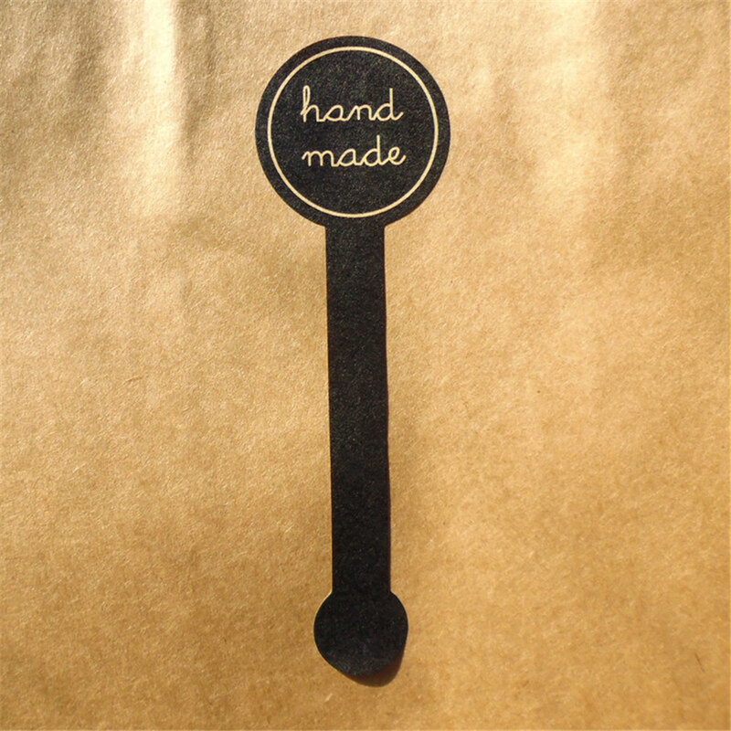 Etiqueta de sellado de embalaje de pastel hecha a mano, 10 piezas de estilo largo, pegatinas de caja de regalo DIY, color negro, envío rápido